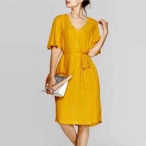 Flowy Yellow Polka Dot Dress with Belt